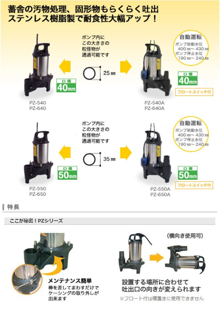 最終決算 フロートスイッチ付 自動運転 連続運転1日8時間まで 工進 水中ポンプ ポンスター 50Hz 東日本用 PZ-550A