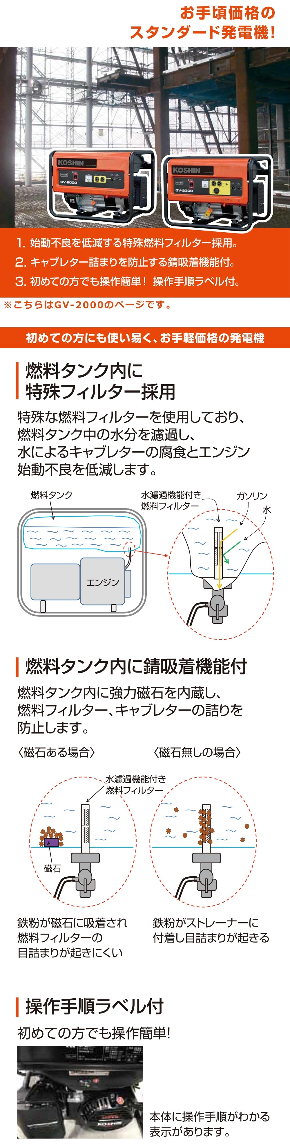 新品 【工進】スタンダード発電機 GV-2000 50HZ[43835]