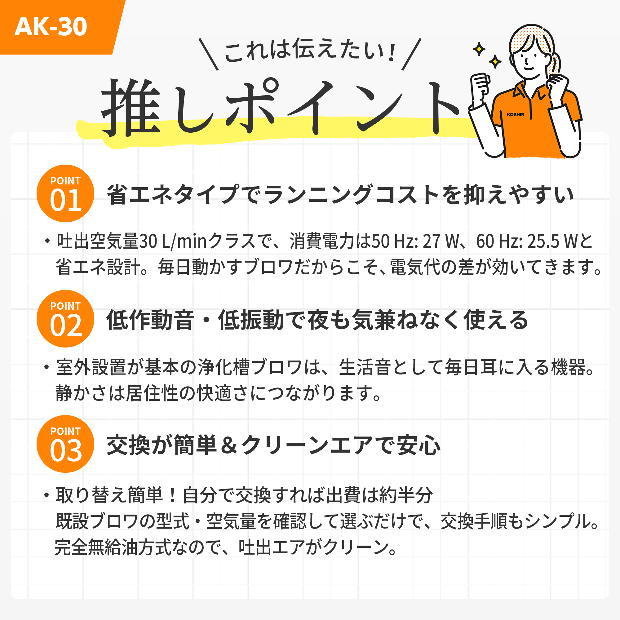 浄化槽用エアーポンプ コーシンブロワポンプ AK-30(AK-30-AAA-0) AK-30