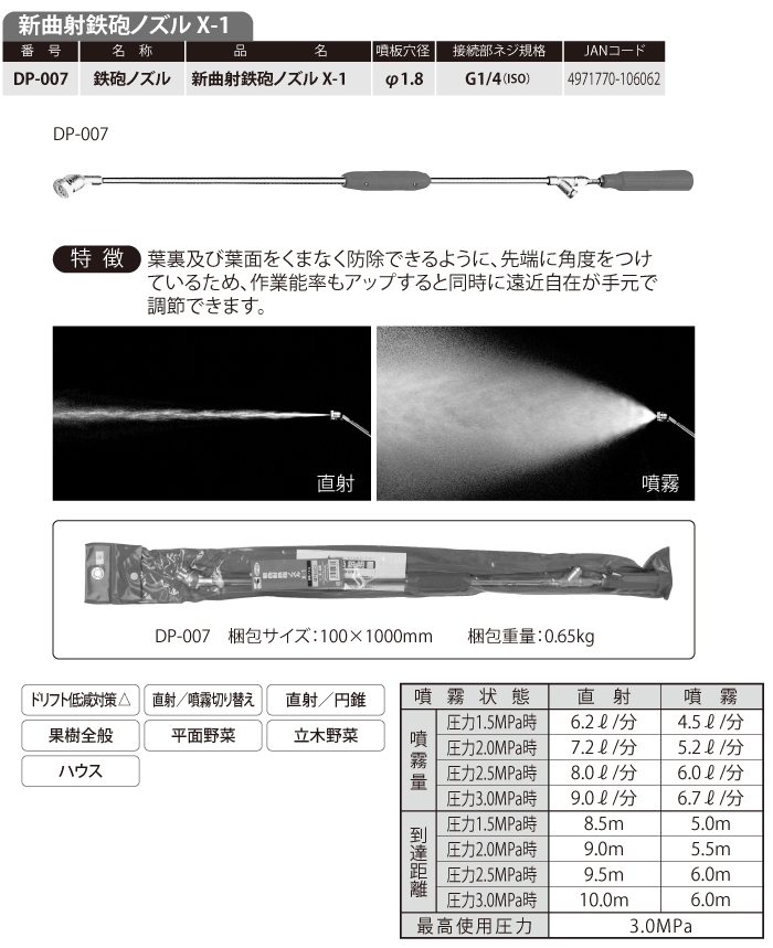 コンプ 工進(KOSHIN) 新曲射鉄砲ノズル X-1 【噴板穴径1.8】 DP-007 その他 WHISKYMATAT