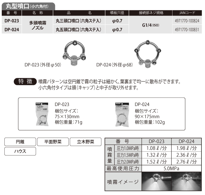 83%OFF!】 工進 動噴パーツ 多頭噴霧ノズル 長五頭口 換板式 DP-102